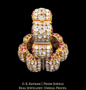 14k Gold and Diamond Polki Open Setting Bangle Pair (Pacheli) with Rubies