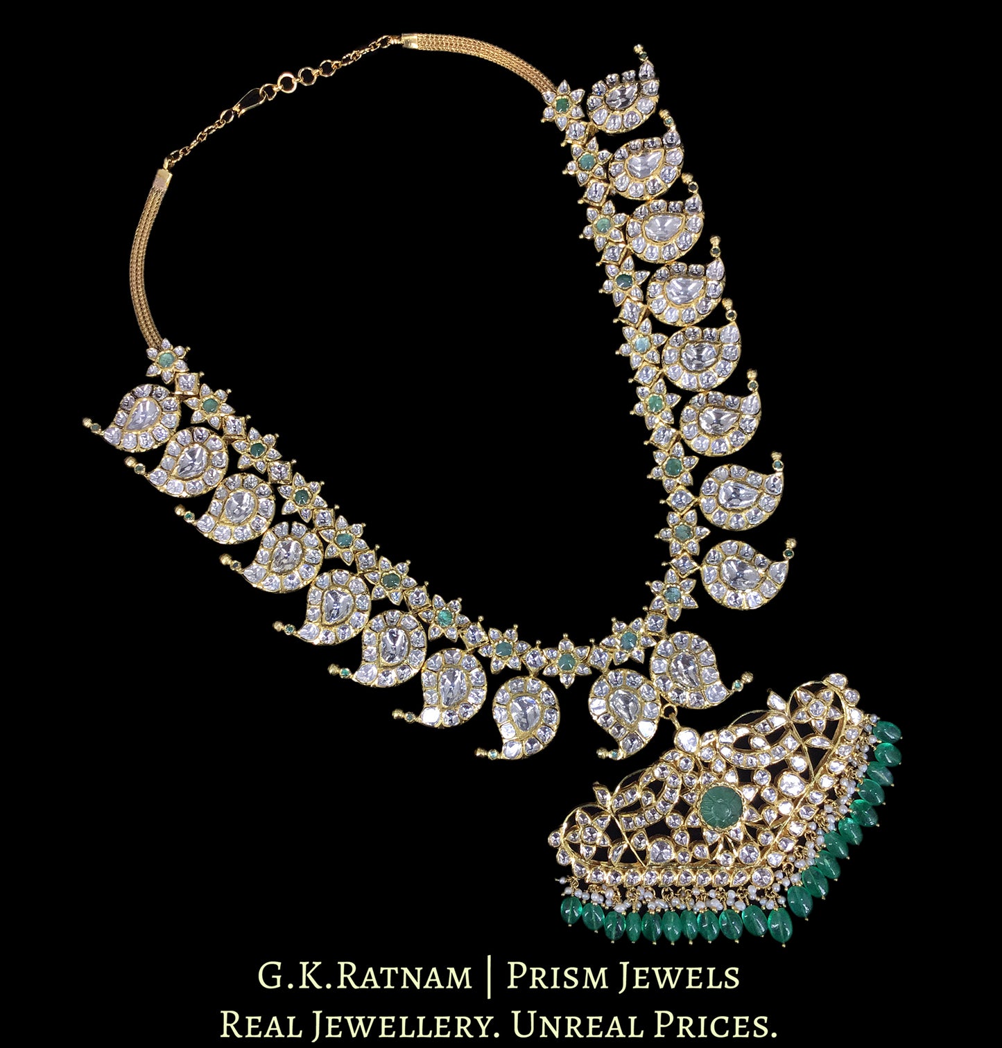 18K Gold and Diamond Polki Mango Necklace with detachable Pendant