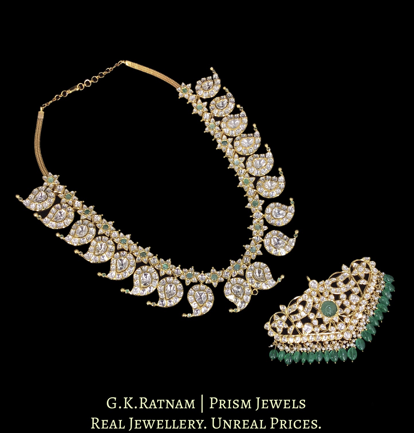 18K Gold and Diamond Polki Mango Necklace with detachable Pendant