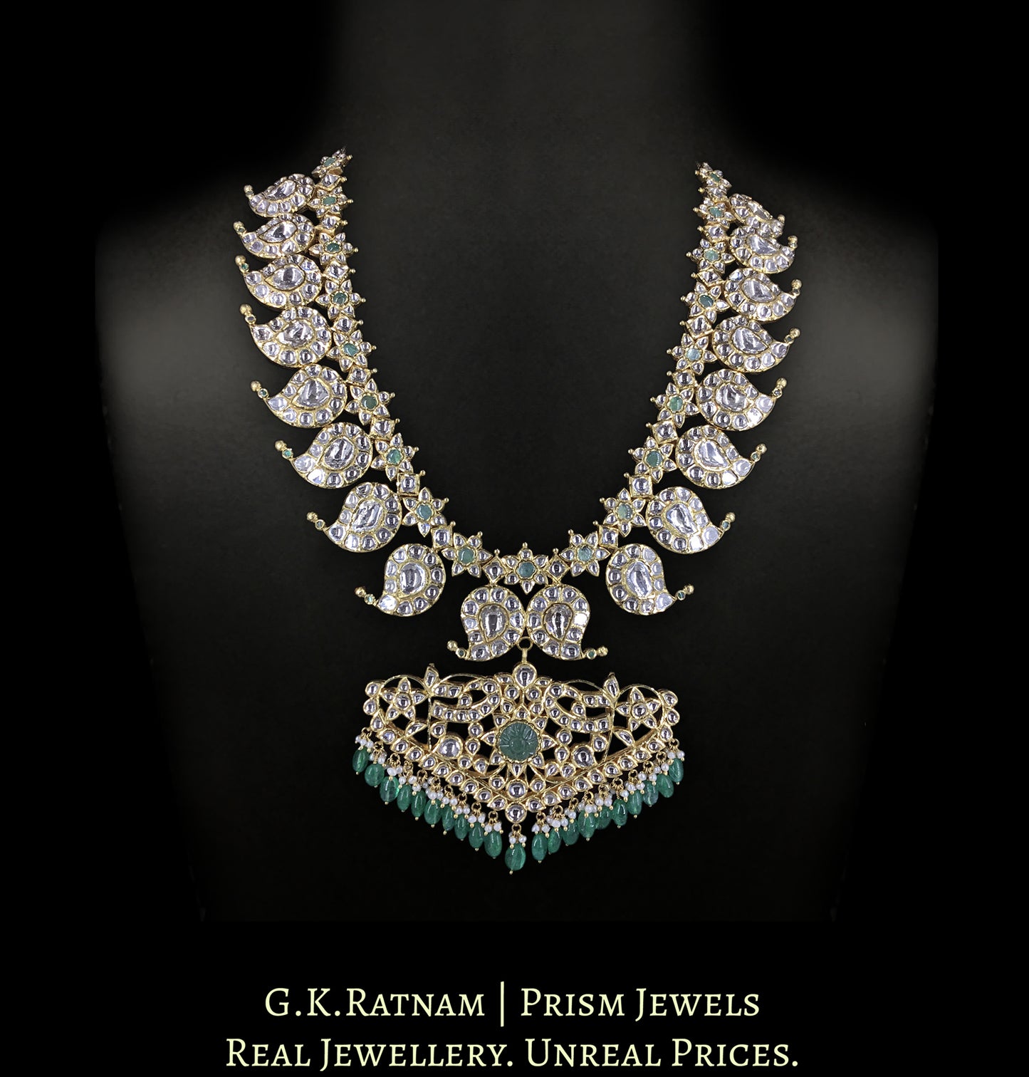 18K Gold and Diamond Polki Mango Necklace with detachable Pendant