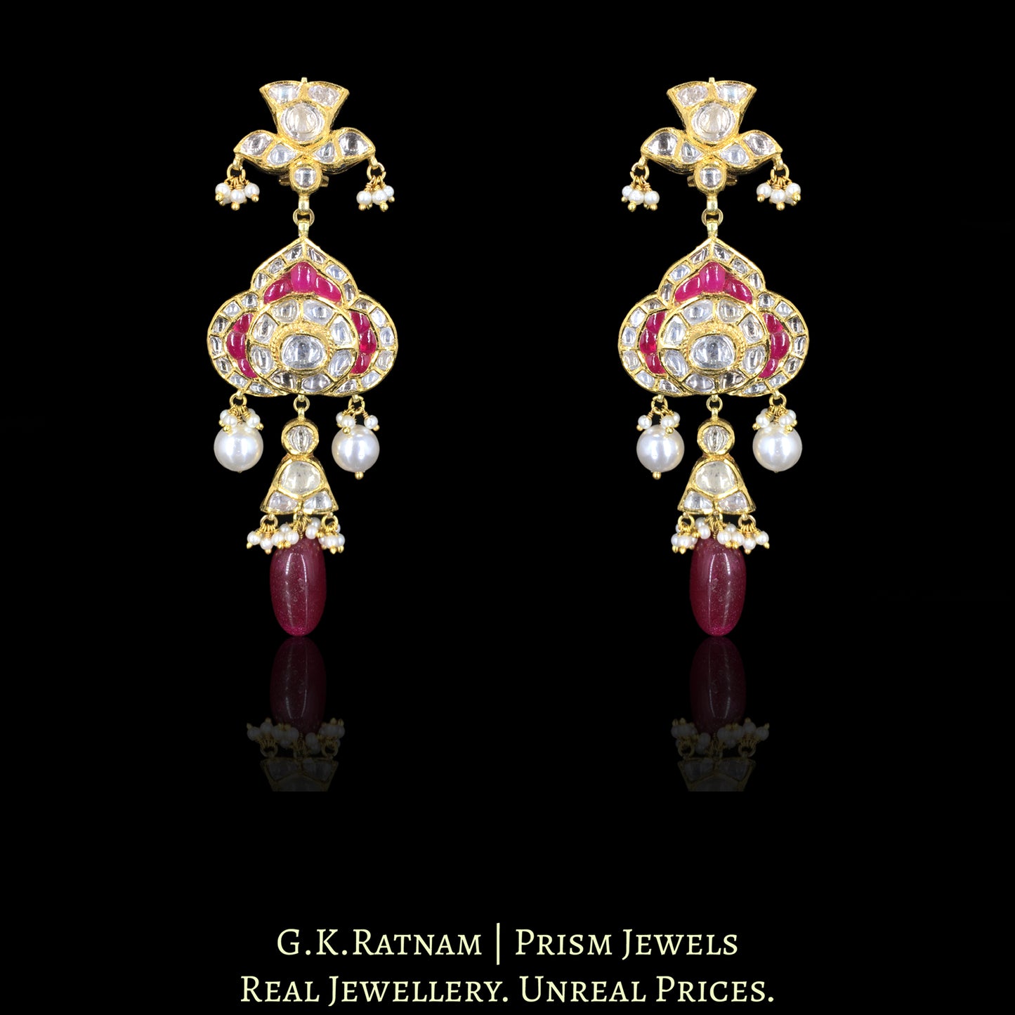 18k Gold and Diamond Polki Choker Necklace Set with Rubies - G. K. Ratnam