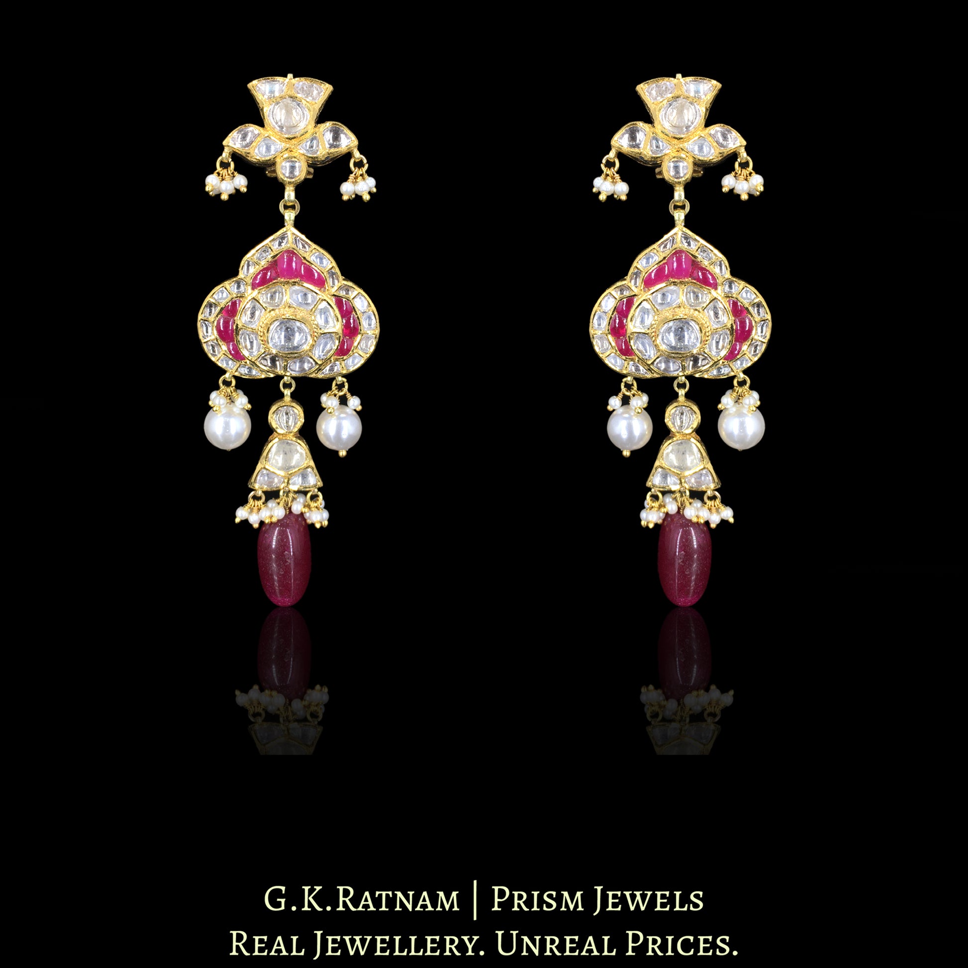 18k Gold and Diamond Polki Choker Necklace Set with Rubies - G. K. Ratnam