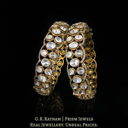 14k Gold and Diamond Polki Open Setting Bangle Pair in Antique Victorian Finish - G. K. Ratnam