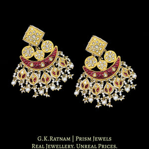 23k Gold and Diamond Polki Chandelier Earring Pair with ruby-red stones - G. K. Ratnam