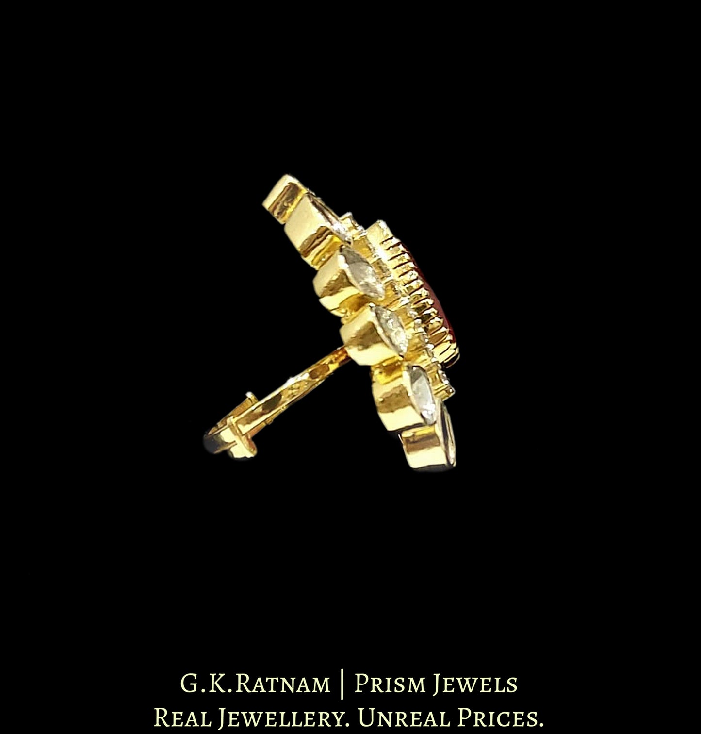 18k Gold and Diamond Polki Open Setting Ring With changeable collets for Rubies, Blue Sapphires and Green Beryls