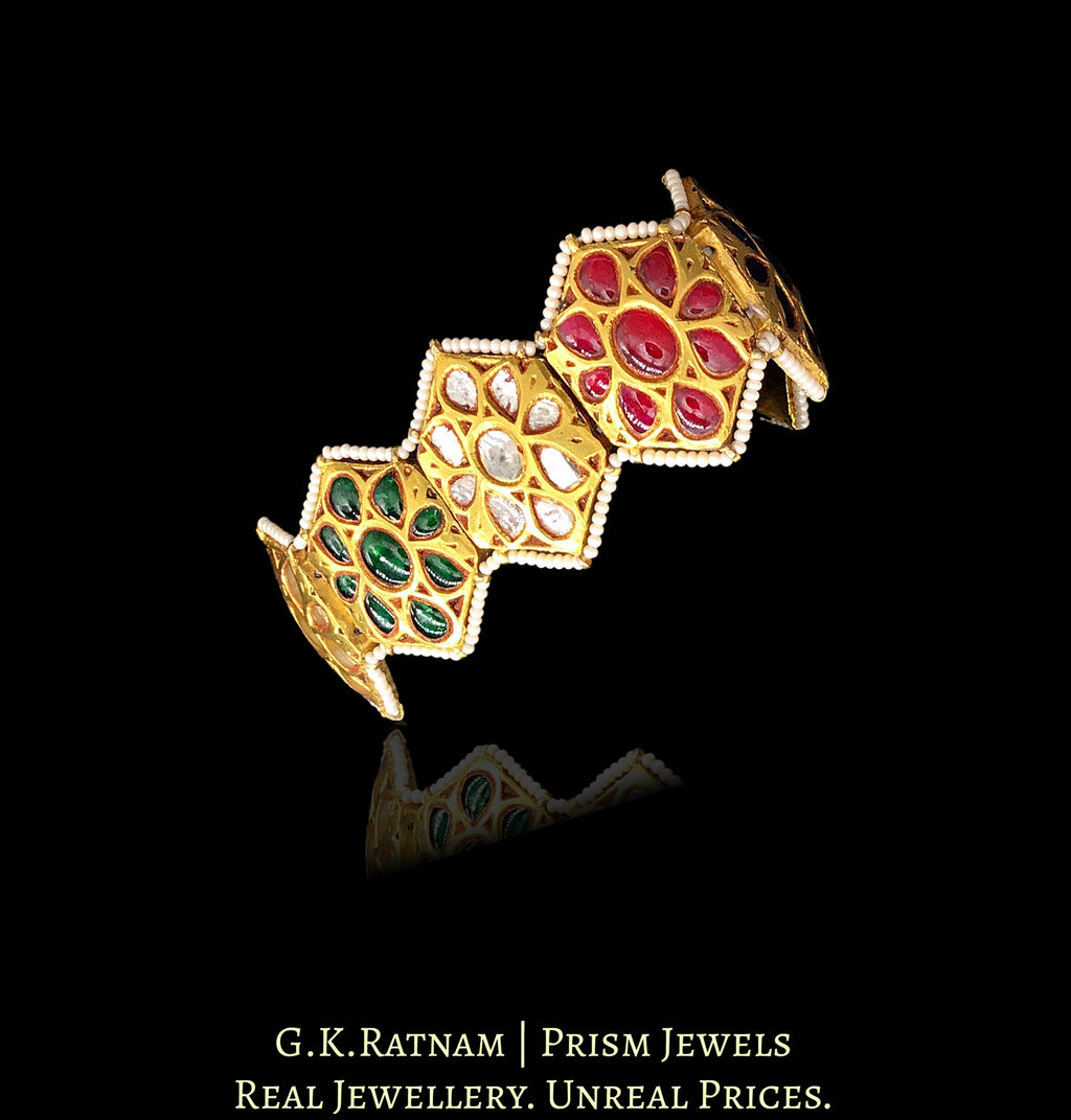 23k Gold and Diamond Polki Hexagonal Bracelet with Navratna Stones - G. K. Ratnam