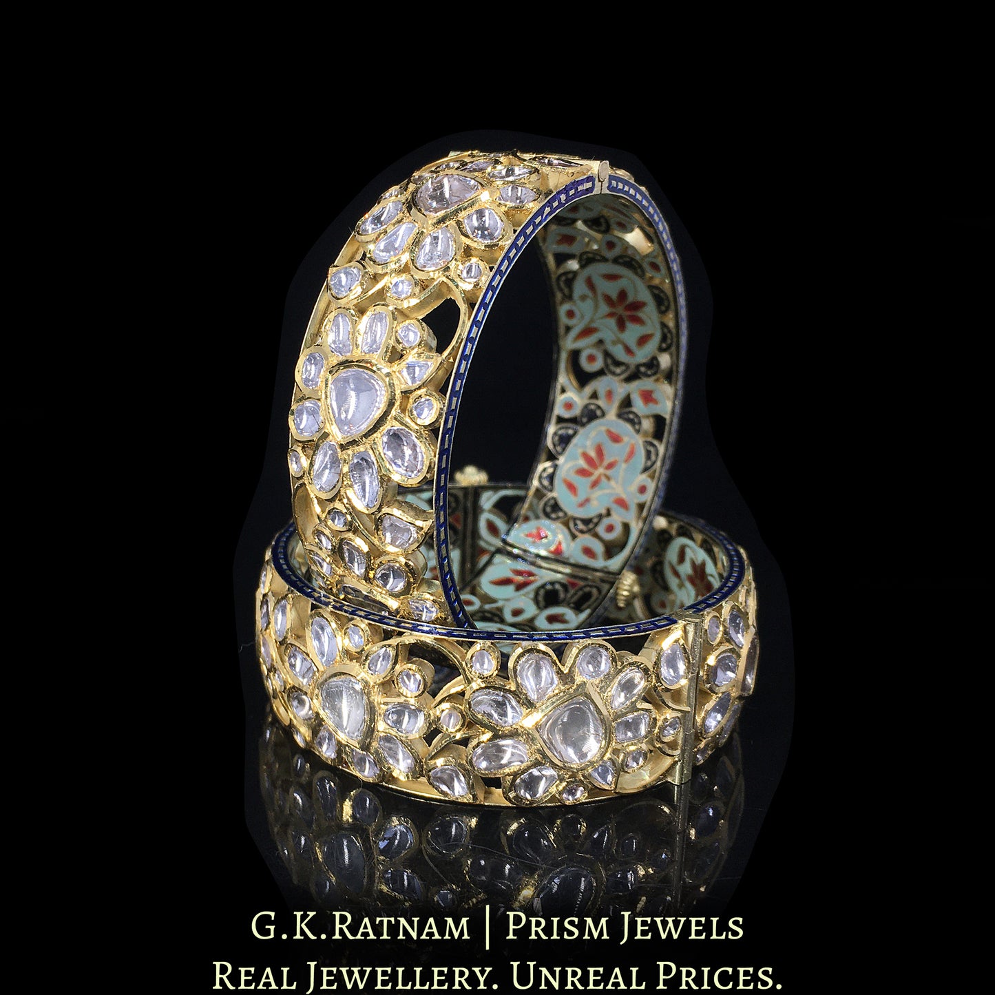 18k Gold and Diamond Polki Bangle Pair