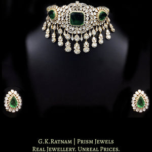 18k Gold and Diamond Polki Open Setting Choker Necklace Set with pipe-set Diamonds