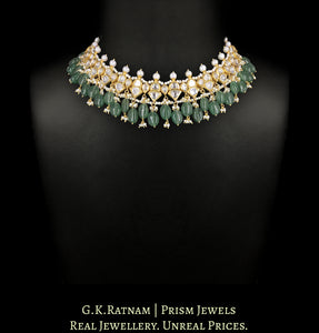 18k Gold and Diamond Polki Necklace enhanced with Hyderabadi Pearls and Strawberry Quartz