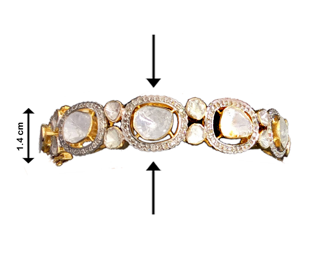 14k Gold and Diamond Polki Open Setting Bangle Pair with Big Polkies
