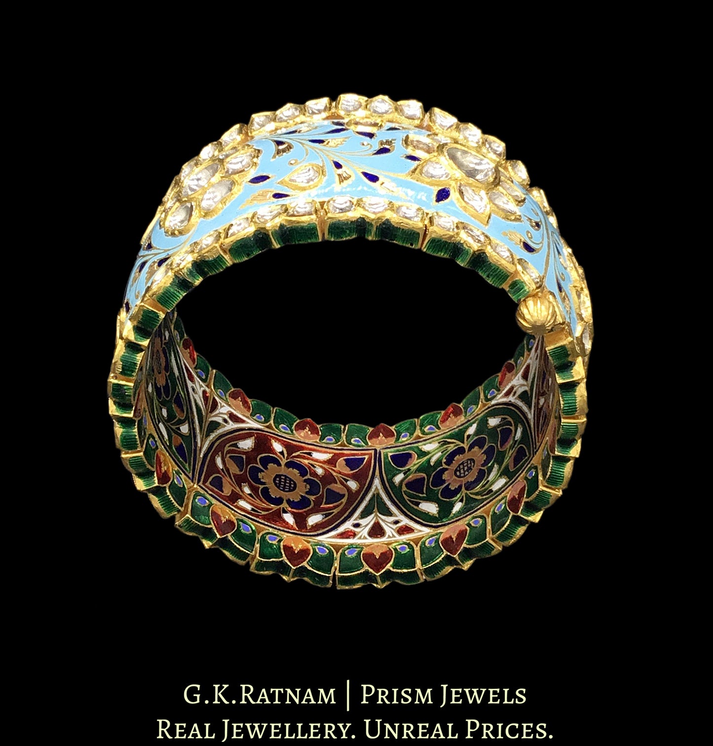 22k Gold and Diamond Polki Bangle with turquoise enamel