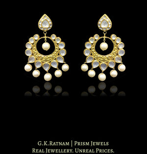 18k Gold and Diamond Polki reversible Chand Bali Earring pair with navratan stones