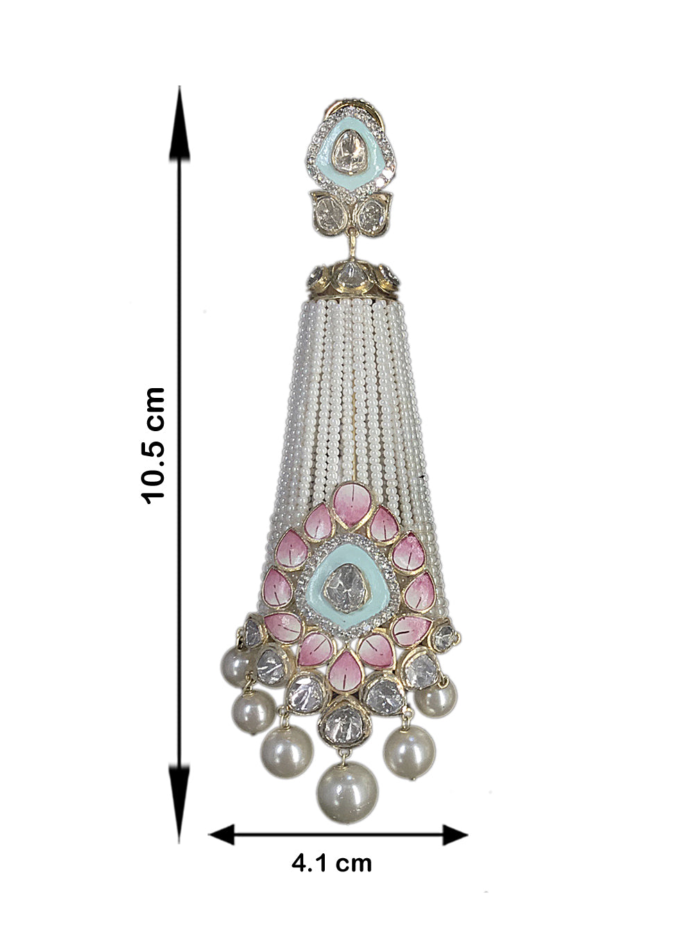 18k Gold and Diamond Polki Open Setting Long Jhumki Earring Pair With Pastel Meenakari and Chid Pearls