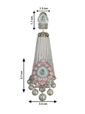 18k Gold and Diamond Polki Open Setting Long Jhumki Earring Pair With Pastel Meenakari and Chid Pearls