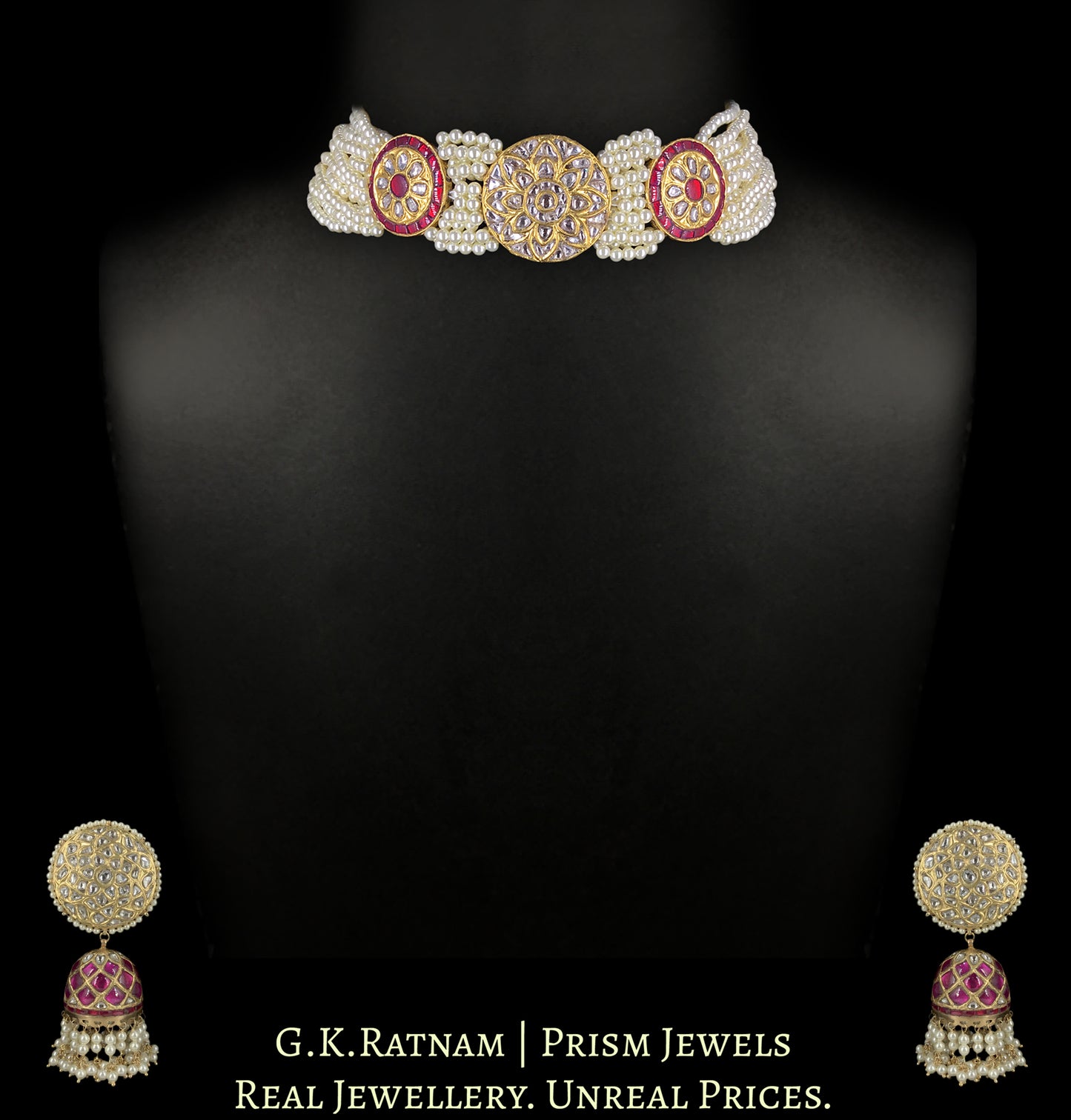 23k Gold And Diamond Polki Choker Necklace Set with Jhumkis