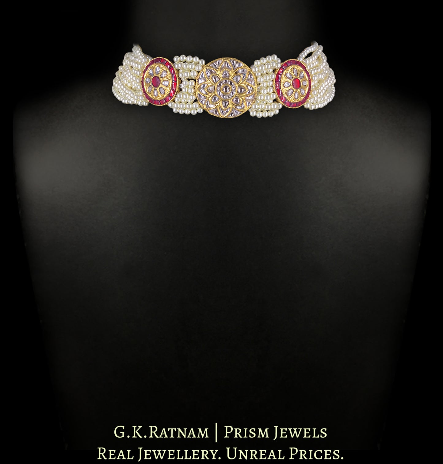 23k Gold And Diamond Polki Choker Necklace Set with Jhumkis