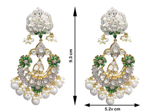 14k Gold and Diamond Polki Open Setting Chand Bali Earring Pair with Natural freshwater pearls