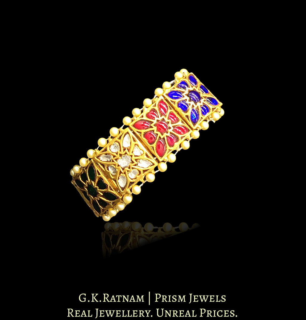 23k Gold and Diamond Polki Square Bracelet with Navratna Stones - G. K. Ratnam