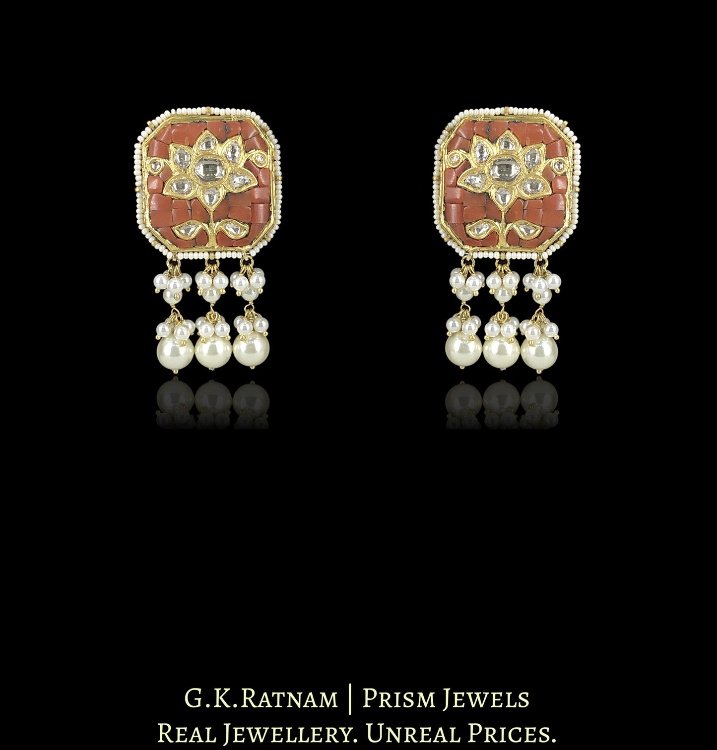 23k Gold And Diamond Polki Coral Pendant Set with Chid Bunches