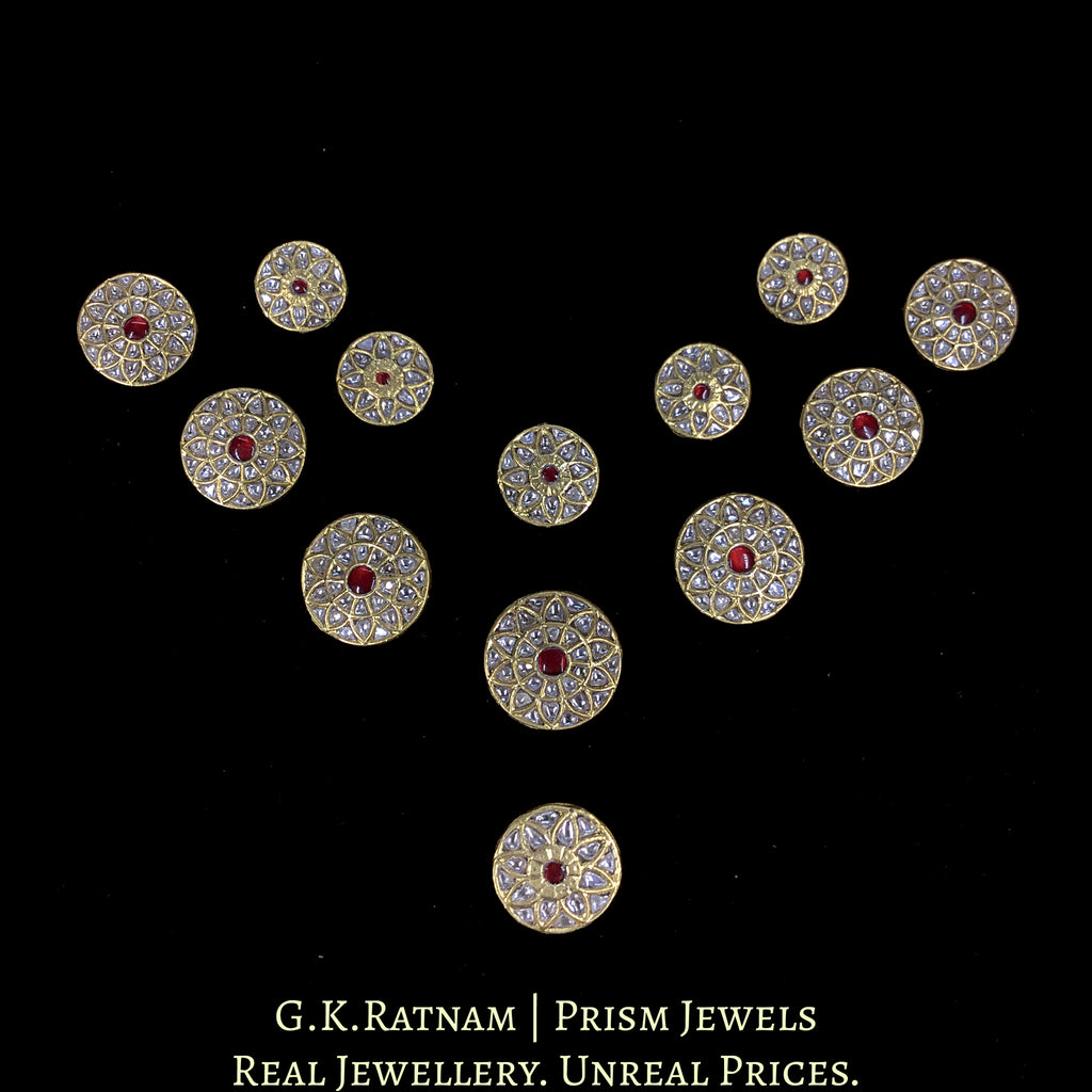 23k Gold and Diamond Polki Sherwani Buttons for Men with Ruby Center