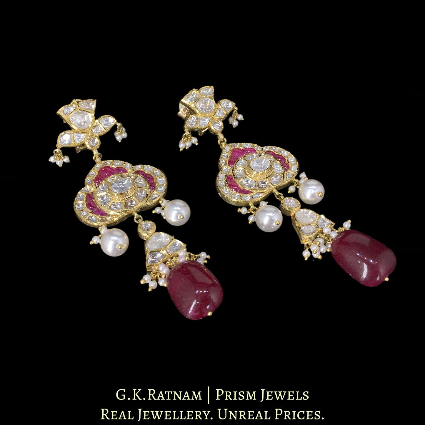 18k Gold and Diamond Polki Choker Necklace Set with Rubies - G. K. Ratnam