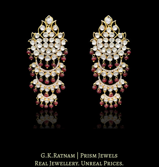 14k Gold and Diamond Polki detachable Open Setting Chandelier Earring Pair (Karanfools + Hangings) - G. K. Ratnam