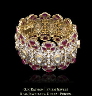 18k Gold and Diamond Polki Open Setting Bangle with Rubies