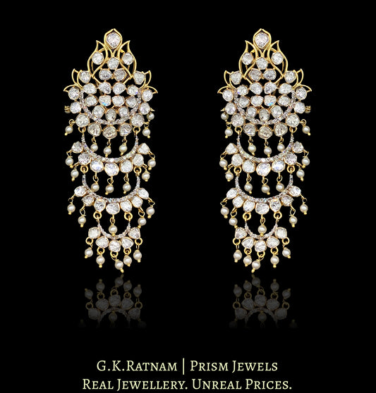 14k Gold and Diamond Polki detachable Open Setting Chandelier Earring Pair (Karanfools + Hangings) - G. K. Ratnam