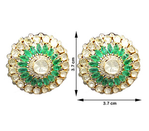 14k Gold and Diamond Polki Open Setting Karanphool Earring Pair with Natural Emerald marquises
