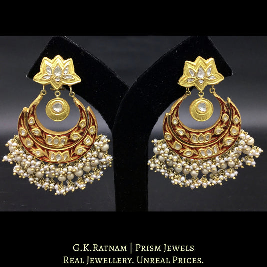 23k Gold and Diamond Polki Reversible Chand Bali Earring Pair with intricate enamelling