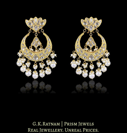23k Gold and Diamond Chand Bali Earring Pair accentuated with Natural Hyderabadi Pearls