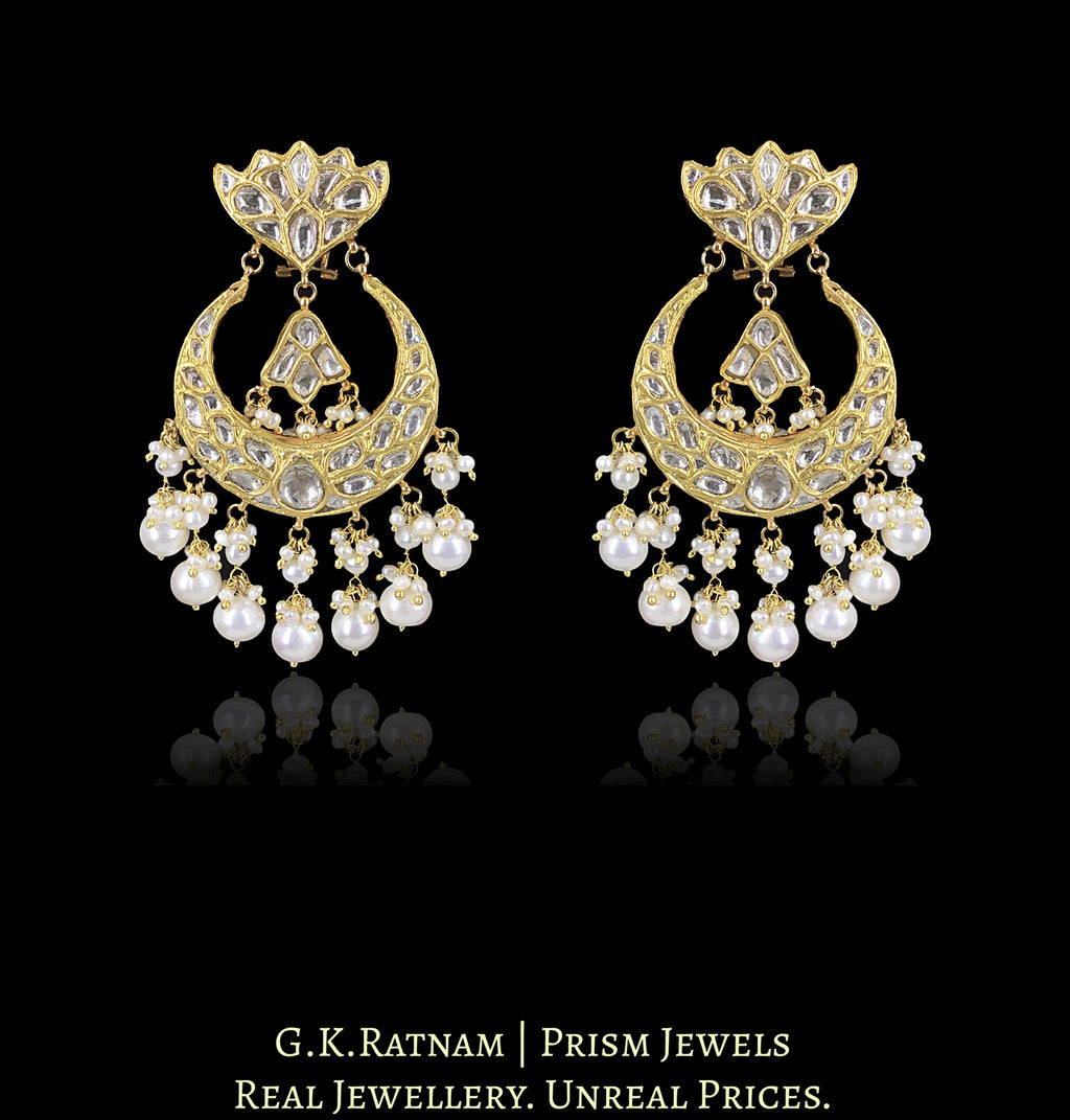 23k Gold and Diamond Chand Bali Earring Pair accentuated with Natural Hyderabadi Pearls