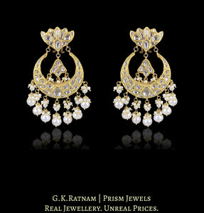 23k Gold and Diamond Chand Bali Earring Pair accentuated with Natural Hyderabadi Pearls