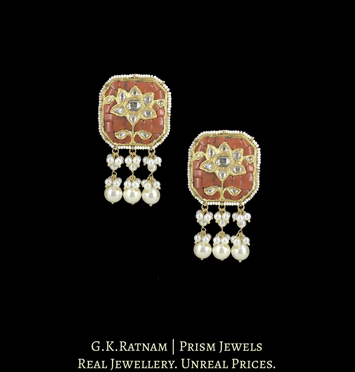 23k Gold And Diamond Polki Coral Pendant Set with Chid Bunches
