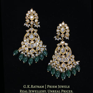 18k Gold and Diamond Polki Pendant Set with emerald-grade Green Beryls and Chid Bunches
