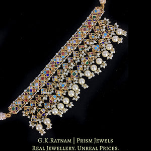 22k Gold and Diamond Polki Navratna Choker Necklace With Square and Triangle Motifs