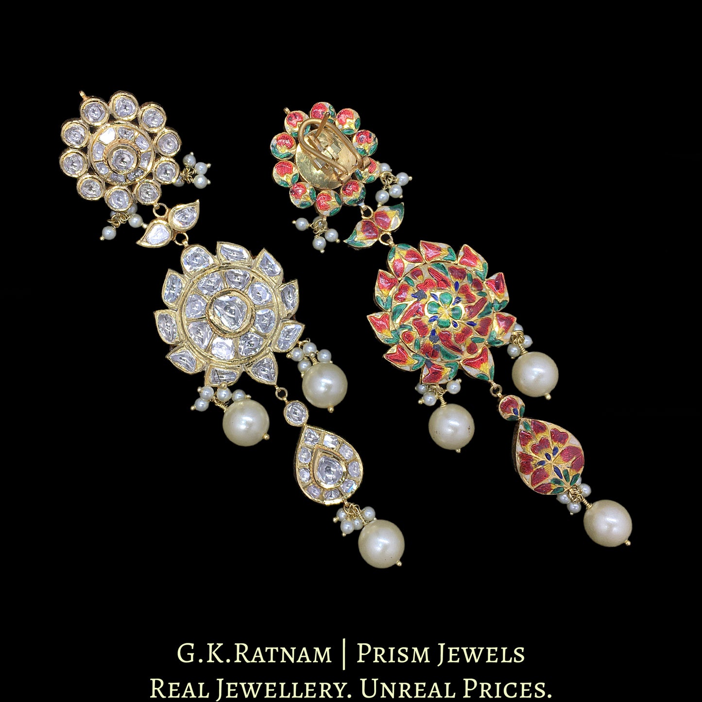 18k Gold and Diamond Polki Long Bridal Necklace Set