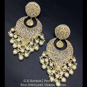 23k Gold and Diamond Polki Chand Bali Earring Pair with triangle hangings