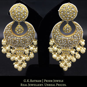 23k Gold and Diamond Polki Chand Bali Earring Pair with triangle hangings