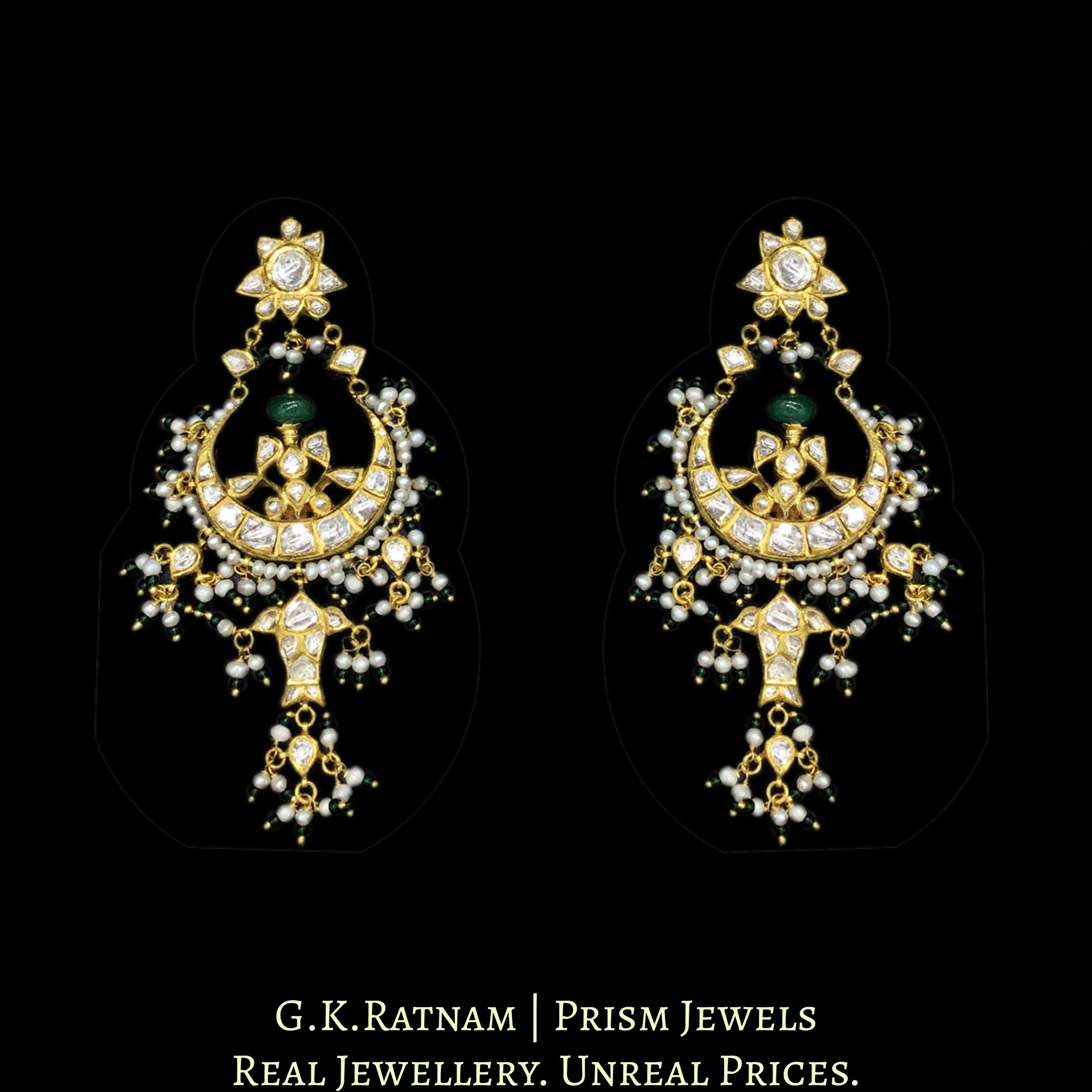 18k Gold and Diamond Polki Choker Necklace Set with multiple Chands & Fishes