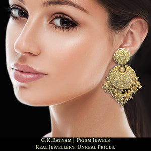 23k Gold and Diamond Polki Chand Bali Earring Pair with Antiqued Freshwater Pearls