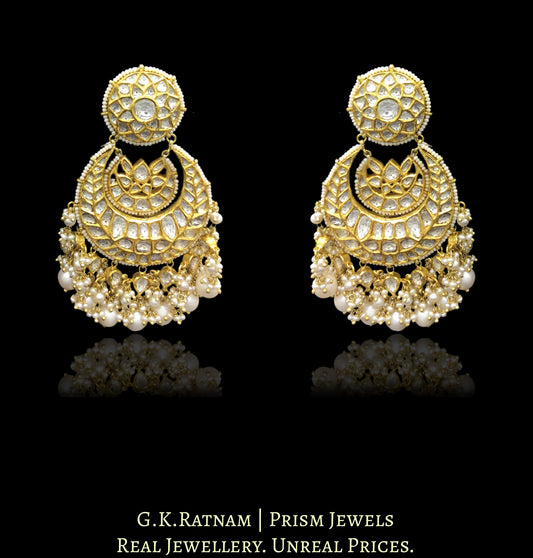 18k Gold and Diamond Polki Chand Bali Earring Pair with uncuts set in beautiful clusters