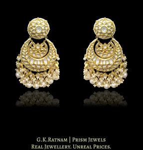 18k Gold and Diamond Polki Chand Bali Earring Pair with uncuts set in beautiful clusters