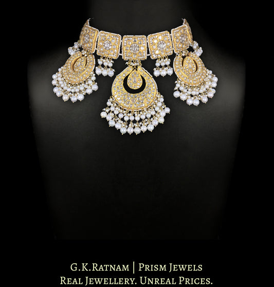 23k Gold and Diamond Polki Choker Necklace Set - G. K. Ratnam