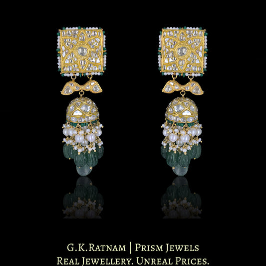 23k Gold and Diamond Polki Jhumki Earring Pair - G. K. Ratnam