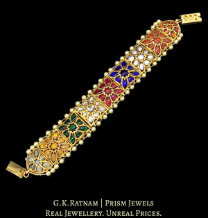 23k Gold and Diamond Polki Square Bracelet with Navratna Stones - G. K. Ratnam