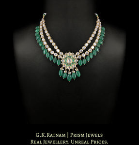 18k Gold And Diamond Polki Necklace with emerald-grade Green Beryls