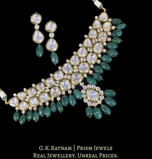18k Gold And Diamond Polki Choker Necklace Set with Big Uncuts