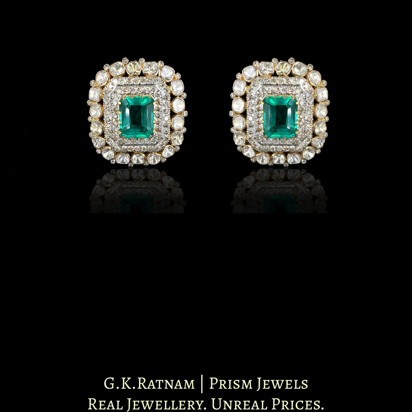 18k Gold and Diamond Polki Open Setting Pendant Set strung in Natural Emerald Beads - G. K. Ratnam