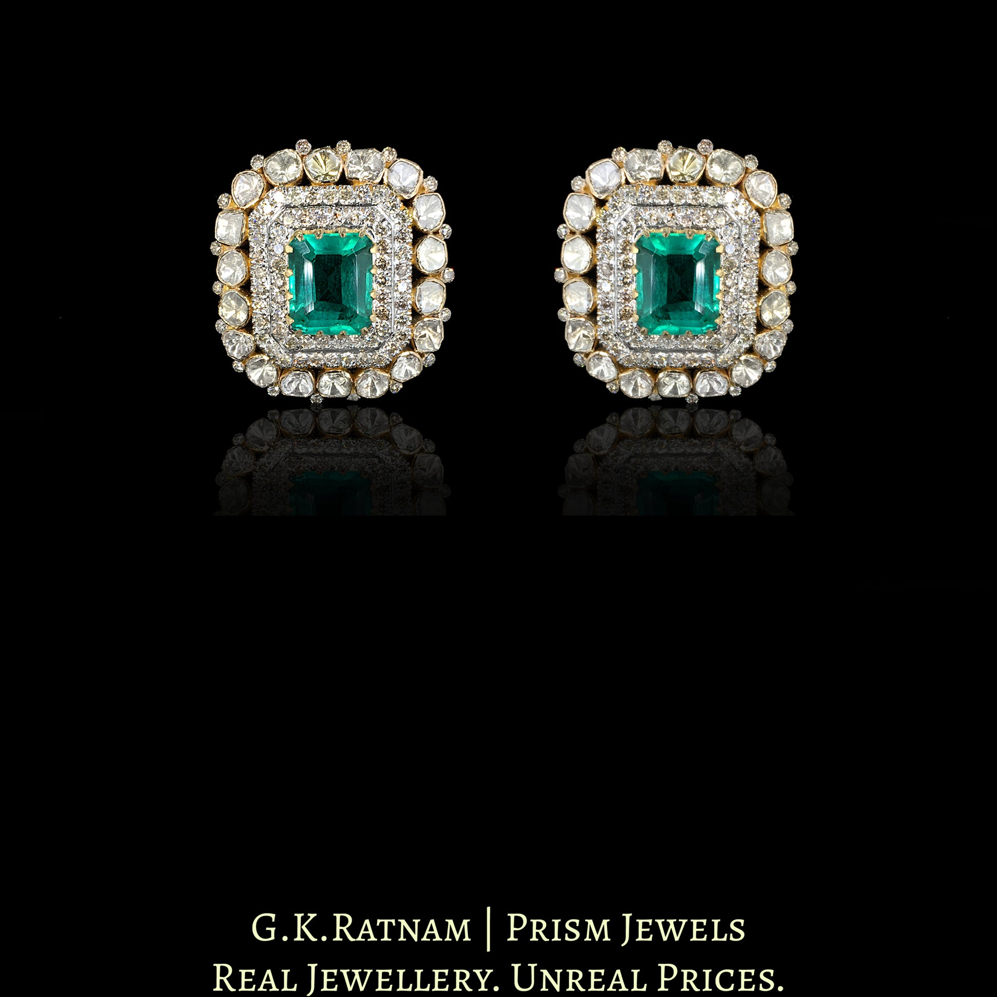 18k Gold and Diamond Polki Open Setting Pendant Set strung in Natural Emerald Beads - G. K. Ratnam